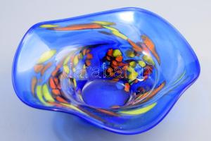 Multicolor színezésű iparművész hutaüveg kínáló, d: 22,5 cm