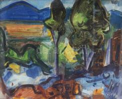 Nagybányai Nagy Zoltán (1904-1981): Táj. Akvarell, papír, jelzett. Üvegezett fakeretben. 36x60 cm