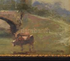Pádly Aladár (1881-1949): Tehenek. Olaj, vászon, jelzett, fa keretben. 25x37 cm Kis sérüléssel 