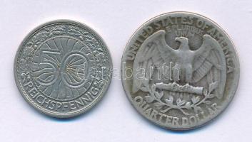 Amerikai Egyesült Államok 1944. 1/4$ Ag "Washington" + Német Birodalom / Weimari Köztársas...