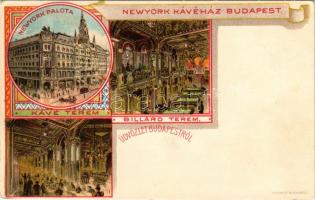 Budapest VII. New York kávéház és palota, Kávé és Biliárd terem, belső. Kosmos Art Nouveau litho (Rb)