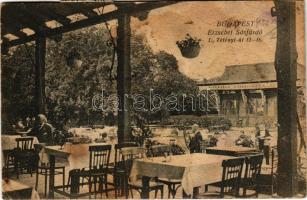 1922 Budapest XI. Kelenföld, Erzsébet királyné sósfürdő, kávéház és cukrászda, kert pincérekkel és vendégekkel. Tétényi út 12-16. (fa)