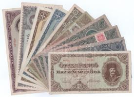 1945-1946. 10db-os pengő bankjegy tétel, 50P és 10.000.000MP közötti címletek, egy kivételével mind különböző T:F