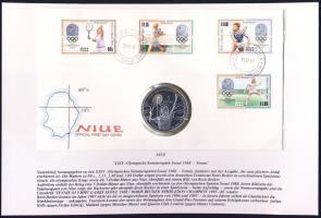 Niue 1987. 5$ "Boris Becker" érmés borítékon teljes bélyegsorral, elsőnapi bélyegzéssel, ismertetővel T:1-
