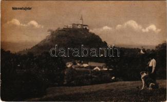 1918 Németújvár, Güssing; vár. I. Salvachrist kiadása / Schloss / castle + "NÉMETÚJVÁR - KÖRMEND 368" vasúti mozgóposta bélyegző (kis szakadás / small tear)