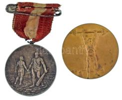 Ausztria 1923. "I. Preis Fav. Bez. Wettstreit" ezüstözött bronz súlyemelő díjérem szalagon (37mm) + 1923. "Propag. M. 1923. II. M. B." bronz súlyemelő díjérem (40mm) T:XF Austria 1923. "I. Preis Fav. Bez. Wettstreit" silvered bronze plate medal with ribbon (37mm) + 1923. "Propag. M. 1923. II. M. B." bronze medal (40mm) C:XF