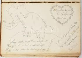 1932 Emlékkönyv, benne rajzok, feljegyzések