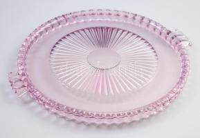 Pink színezésű vagy neodymium üveg tortatál, kopással, d: 30,5 cm