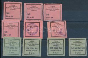 1943-46 Városi temetkezési biztosító egylet Miskolc 10 db klf tagsági bélyeg klf felülnyomásokkal