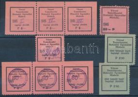 1943-46 Városi temetkezési biztosító egylet Miskolc 10 db klf tagsági bélyeg klf felülnyomásokkal