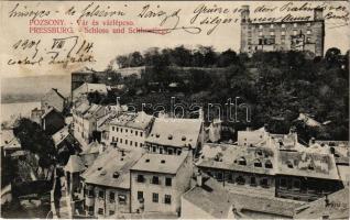 1909 Pozsony, Pressburg, Bratislava; vár és várlépcső / Schloss und Schlosstiege / castle and castle stairs (ázott sarok / wet corner)