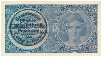 Német Harmadik Birodalom / Cseh-Morva Protektorátus 1939. 1K csehszlovák bankjegy felülbélyegezve kézi bélyegzővel, "A 076" T:AU / German Third Reich / Protectorate of Bohemia and Moravia 1939. 1 Korun Czechoslovakian banknote with hand-stamped overprint, "A 076" C:AU Krause 1.a