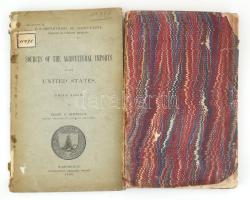Hitchcock, Frank [Harris]: Distribution of the Agricultural Exports of the United States 1894-1898. + Sources of the Agricultural Imports of the United States 1894-1898. U. S. Department of Agriculture. Section of Foreign Markets. Bulletin No. 16. &amp; No. 17. Washington, 1899-1900, Government Printing Office, 153+(3) p.; 118+(2) p. Angol nyelven. Papírkötésben, sérült borítóval, az egyik kötet jobb állapotú, a másik rossz állapotban, sérülésekkel, ázásnyomokkal, intézményi bélyegzőkkel.