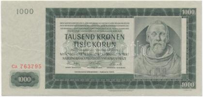 Német Harmadik Birodalom / Cseh-Morva Protektorátus 1942. 1000K "II. kiadás", "Ca 763795" T:AU nyomdai papírránccal / German Third Reich / Protectorate of Bohemia and Moravia 1942. 1000 Korun "2nd issue", "Ca 763795" C:AU with printig crease Krause 15.