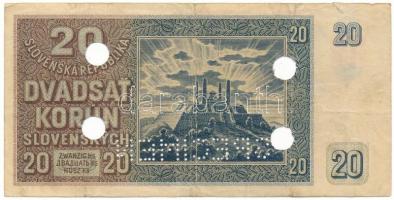 Szlovákia 1939. 20K "SPECIMEN" perforációval, "Ji 68 185226", lyukasztásokkal ér...