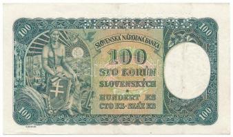 Szlovákia 1940. 100K "SPECIMEN" perforációval, "H8 683038" T:F szép papír
Slova...