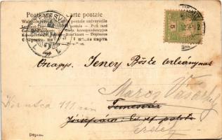 1905 Boldog újévet, zsinagóga, héber nyelvű üdvözlőlap, utólagos feliratozással, belső / New Year gr...