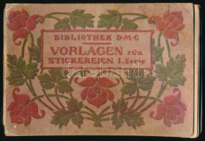 Vorlagen für Stickereien. Bibliothek D.M.C. Dornach, é.n. (cca 1890-1900), Th. de Dillmont. Fekete-fehér és színes illusztrációkkal. Német nyelven. Kiadói kartonált papírkötés, viseltes állapotban, hiányzó gerinccel, helyenként kissé sérült, foltos lapokkal.