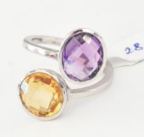 Ezüst (Ag) gyűrű, csiszolt ametiszt és citrin berakással, m: 56, jelzett, bruttó 5,1g