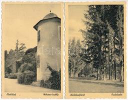 1942 Kéked-fürdő (Alsókéked) - 2 db képeslap: Melczer kastély és parkrészlet