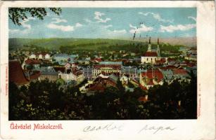 1902 Miskolc, látkép, templom. Ferenczi B. kiadása (EK)