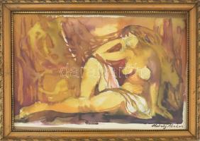 Almásy Aladár jelzéssel: Ülő női akt. Akvarell, ceruza, papír. 23x31 cm. Üvegezett fakeretben.