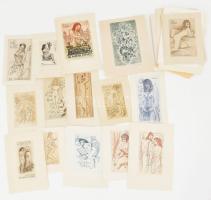 Klf. magyar és külföldi alkotók (Nagy Árpád Dániel, Nagy László Lázár, Nagy Árpád Dániel, Fritz Kühn stb.): 25 db erotikus ex libris és kisgrafika. Klf. technikák, papír, részben jelzett. Klf. méretek.