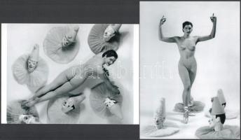 cca 1953 Glass Zoltán (1902-1981) magyar - angol fotóművész felvételei (Balerina és a bohócfejek), 2 db modern nagyítás, jelzés nélkül, 21x15 cm