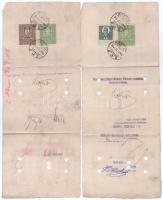 Miskolc 1928-1929. 3db váltó bélyegzésekkel, illetékbélyegekkel, lyukasztásokkal érvénytelenítve T:F