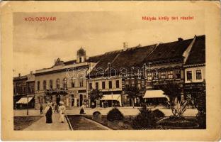Kolozsvár, Cluj; Mátyás király téri részlet, kávéház, papíros áruház, Stein és társa, Lepage Lajos, Ribner és társa, Kováts P. fia, Szabó Győző üzlete / square, cafe, shops (EK)