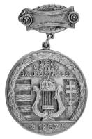 1933. "Orsz. Magyar Dalosszövetség - 1867" jelzetlen Ag dalos jelvény, hátoldalán "Szűcs János 1933" gravírozással (12,98g/45x30mm) T:AU,XF patina