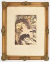 Csók István (1865-1961) - Prihoda István (1891-1956): Báthory Erzsébet. Színezett rézkarc, papír, jelzett (Csók I). Lap széle foltos. Üvegezett, dekoratív fakeretben. 31x23 cm