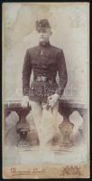 cca 1900-1910 Sarvay János (1886-?) honvédfőhadnagy fiatal katonatiszt korában, keményhátú fotó Hunyady László nyíregyházi műterméből, foltos, 15x7,5 cm