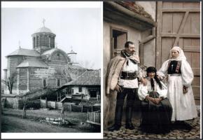 cca 1890 Románia, Havasföld, Szent Miklós hercegi-templom + Nagyszeben-i család viselete, 1 db modern nagyítás, jelzés nélkül, 21x15 cm