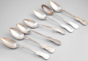 7 darab ezüst (Ag) kanál, jelzett, közte 1866, 18?2 dátummal, 410g