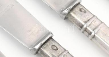 6 darabos ezüst (Ag) nyelű kés szett, jelzett, h: 18 cm