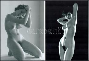 cca 1965 Műtermi aktok, szolidan erotikus felvételek, 2 db modern nagyítás, jelzés nélkül, 21x15 cm