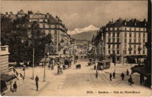 1908 Genf, Geneve; Rue du Mont-Blanc / street view, tram, Hotel Suisse Schweizerhof (EK)