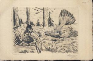 Birds, etching, artist signed