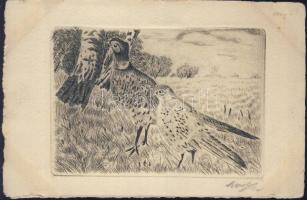 Pheasants, etching, artist signed