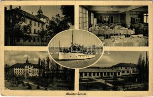 1944 Balatonkenese, mozaiklap 5 képpel: szálloda, étterem, "CSONGOR" gőzhajó. V. D. (gyűrődések / creases)