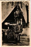 Késmárk, Kezmarok; Vnútro starého ev. dreveného kostola z roku 1717 / a régi evangélikus fatemplom belső, szószék / Lutheran wooden church, interior