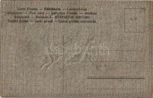 Dombornyomott Krampusz üdvözlet / Krampus with birch and flames. Emb. litho