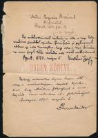 1889-1893 Márkus József (1854-1911) író, újságíró autográf aláírásával ellátott terjedelmesebb dedikácója Gerő Ödön (1863-1939) művészeti szakíró, újságíró részére, Babám könyve c. kötetének címlapján (könyv nélkül). A Gerőnek szóló dedikáció felett egy korábbi, 1889-ben kelt dedikáció is található. Lap alján Barna Izidor (1860-1911) újságíró, költő, a magyar bulvársajtó úttörőjének dedikációja. Proveniencia: Gerő Ödön (1863-1939) művészeti szakíró, újságíró lánya, Gerő Zsófia (1895-1966) hagyatékából. Lapszéli szakadásokkal.