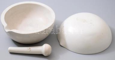 Zsolnay gyógyszerész mozsár- Zsolnay Teréz 1896. felirattal, feltehetőleg vizsgamunkája volt. Nagyon ritka, hogy a kiöntő edény is megvan hozzá d: 19 cm