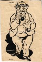 Tőzsdés. Magyar gúnyos antiszemita művészlap. Judaika / Hungarian mocking antisemitic art postcard, Judaica s: Hunor (vágott / cut)