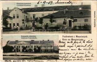 1903 Monastyryska, Monasterzyska, Monastyrys'ka; Kasarnia-kawaleri, Komenda stacyjna / Cavallerie-Kaserne, Stations-Commando / K.u.K. military cavalry barracks, station headquarters. Verlag von N. W. Hasten (EK)