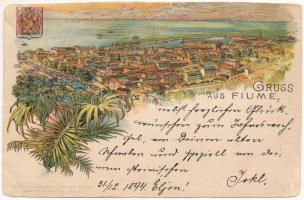1894 (Vorläufer) Fiume, Rijeka; Totalansicht. Lesk und Schwidernoch (Wien) / látkép, kikötő / general view, port. Art Nouveau, litho (b)