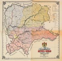 1922 "Harta Judeţului Bistrita-Nasaud, Intocmitáde de E. Reiber", Beszterce-Naszód megye térképe, Összeállította E. Reiber, 1:200.000, Cluj/Kolozsvár, Minerva S.A.,(Lit. Baga), román nyelven, hajtott, szakadt, 43,5x45,5 cm