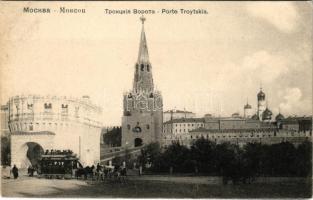 Moscow, Moscou, Moszkva; Porte Troytskia. Nackstedt &amp; Näther (Hamburg) / Troitskaya Tower and gate, horse-drawn tram (EK)